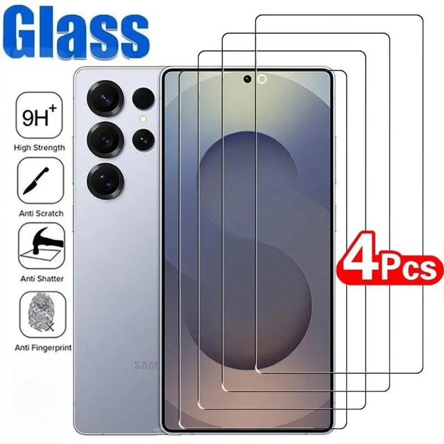 4er-Pack Displayschutzfolie aus gehärtetem Glas für Samsung Galaxy S24 S25 Ultra S23 S22 S21 Plus und S9 Plus S8 Plus, transparent, kompatibel mit Fingerabdruck-Entsperrung - Bild 1