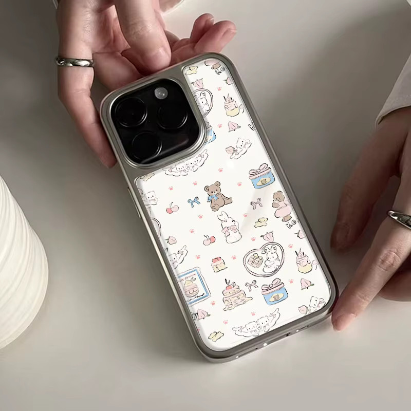 DecoPhone Stoßfeste Handyhülle mit floralem Hydrogel-Rückplate und silbernem Rand für iPhone 17, 16, 15, 14 Pro Max, Mehrfarbig - Bild 3