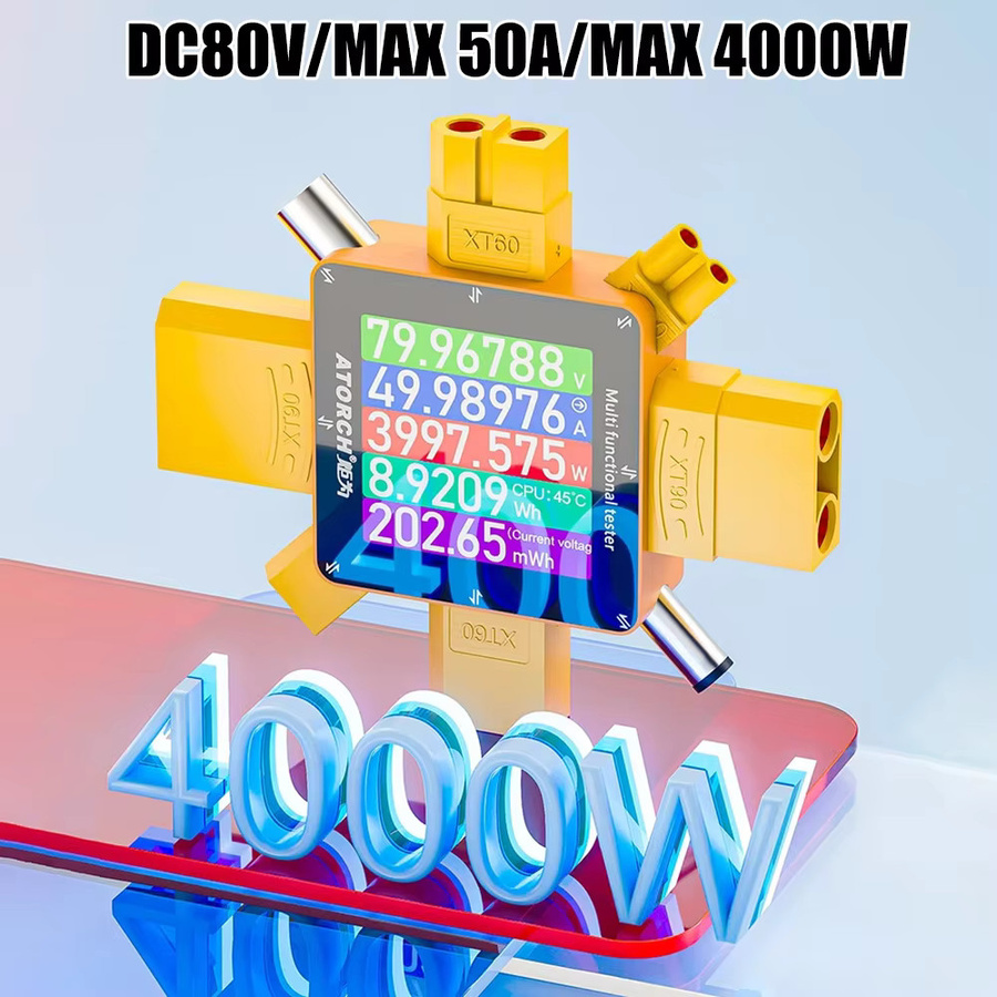 diymore Multifunktionstester DC4.5-80V 30A mit XT60/XT30/XT90 Steckern, Voltmeter, Amperemeter und Leistungsmesser bis 4000W, Farbe: Schwarz - Bild 2