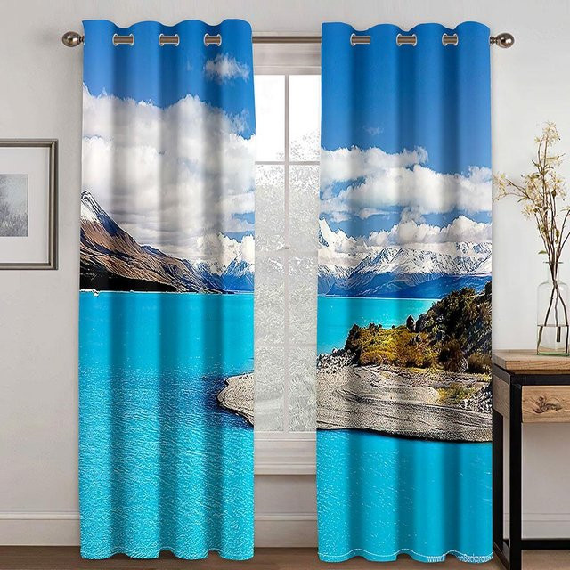 A Family Of Home Textiles Sonnenschutzvorhang mit Küstenlandschaft und Leuchtturm Motiv in Blau, 3D Digitaldruck aus Polyester, B: 100 cm, H: 130 cm - Bild 1