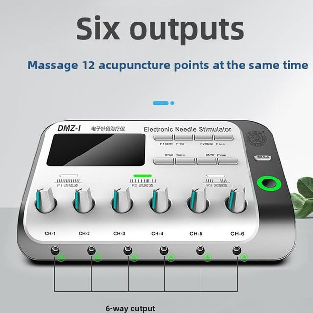YUKUI Elektronisches Akupunkturbehandlungsgerät mit 6 Ausgängen als Körpermuskelstimulator und Physiotherapiegerät in Grau und Weiß - Bild 1
