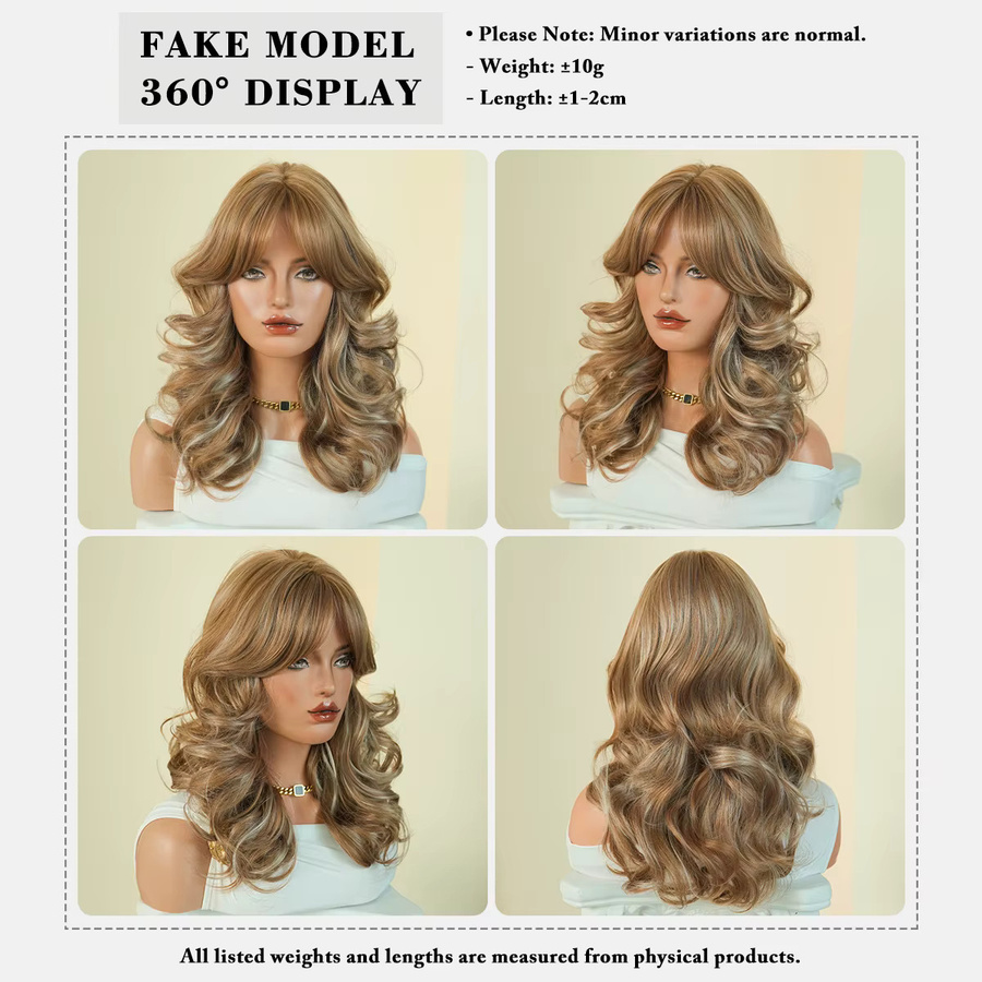 NAMM Perücke, lange wellige hellblonde Synthetikfaser mit Beige-Highlights, Damen - Bild 4