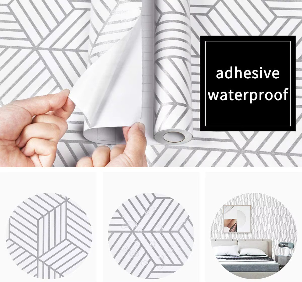 Selbstklebende Geometrische Tapete von Meihodan in Weiß und Silber mit sechseckigem Design für Wohnzimmer und Schlafzimmer - Bild 3