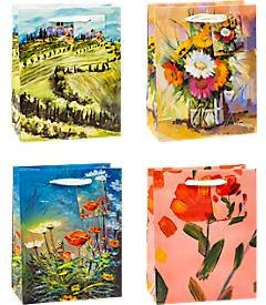 Geschenktüten Set TSI Fine Arts, 12-teilig, bunt, mit 4 Motiven, Tragekordel und Beschriftungskärtchen, B: 18,0 cm, T: 10,0 cm, H: 23,0 cm - Bild 1
