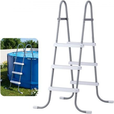 VEVOR Above Ground Pool Leiter, 3-stufige A-Frame Schwimmbadtreppe aus Stahl für 106,7 cm hohe Poolwände, Tragkraft 136 kg, rutschfeste breite Trittstufen, Grau & Weiß - Bild 1