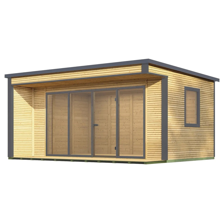 Weka Designhaus Cubilis 4.0 Gartenhaus aus Massivholz in Natur Braun mit Aluminium-Dachblende und Regenrinnen-Set - Bild 2
