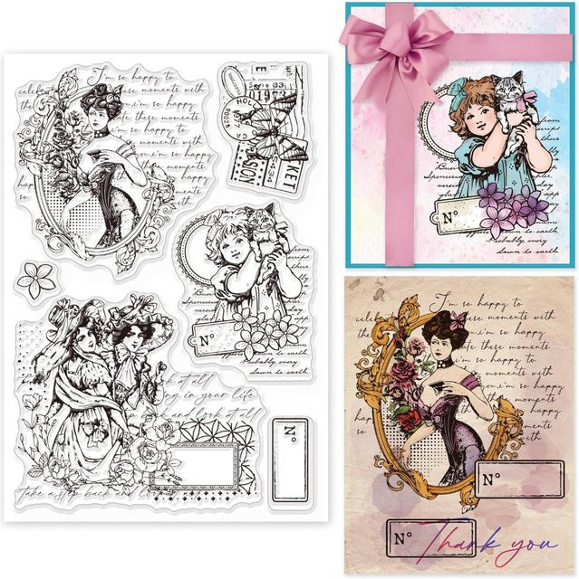 Vintage Lady Kranz Silikonstempel Transparent für Scrapbooking und DIY-Projekte - Bild 1