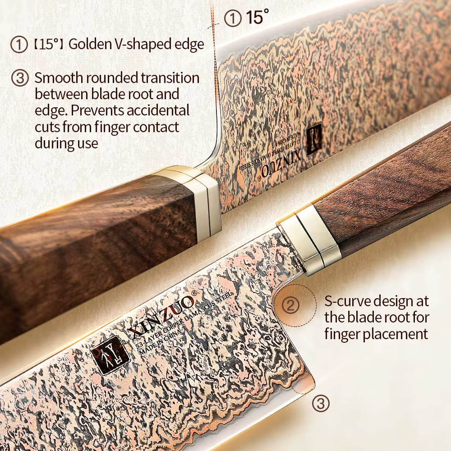 XINZUO Nakiri Messer aus Damaststahl mit Padauk Burl und G10 Griff, 7,2 Zoll, Schwarz/Mehrfarbig - Bild 3