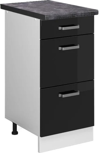 Vicco Küchenunterschrank R-Line in Schwarz Hochglanz und Weiß mit Schubladen, Breite: 40 cm, Tiefe: 60 cm, Höhe: 81,6 cm - Bild 1