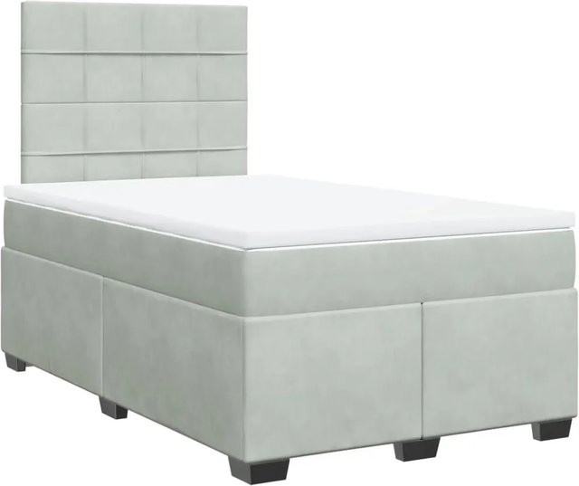 vidaXL Boxspringbett mit Matratze in Hellgrau aus Samt, Hybrid-Design mit Taschenfederkern, B/T: 120 x 200 cm - Bild 1