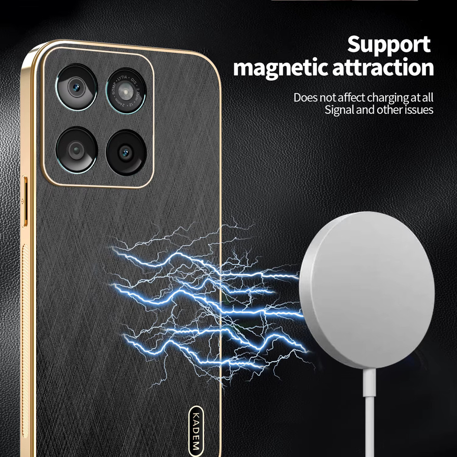 Luxuriöse Hülle aus gebürstetem veganem Leder für Motorola Signature Edge 70 60 Pro Neo Fusion+ G87 G77 G67 G57 G17 Power Plating Edge Cover in Gold - Bild 4