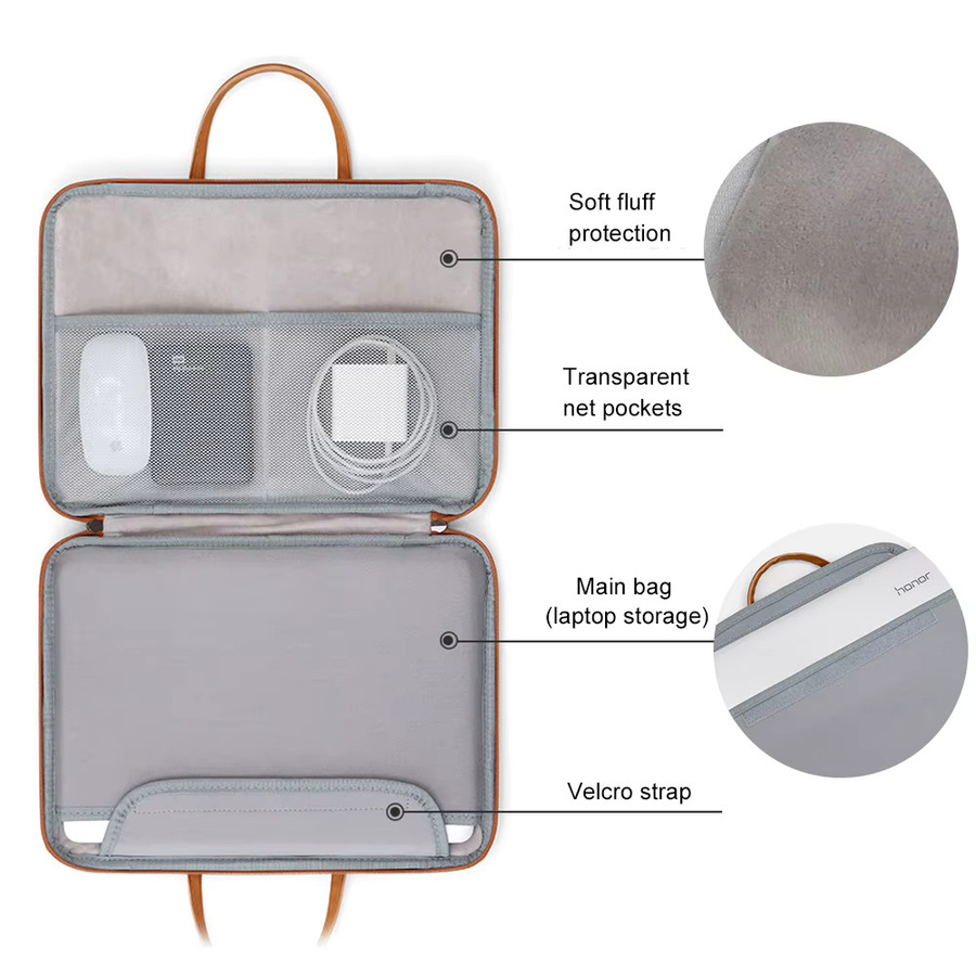 Acoki Laptoptasche aus Leder für 13,3 und 14 Zoll, Schutzhülle für MacBook Air 13 M1/M2, MacBook Pro 13/14 und Surface Laptop 3/4, Farbe: Grau - Bild 5