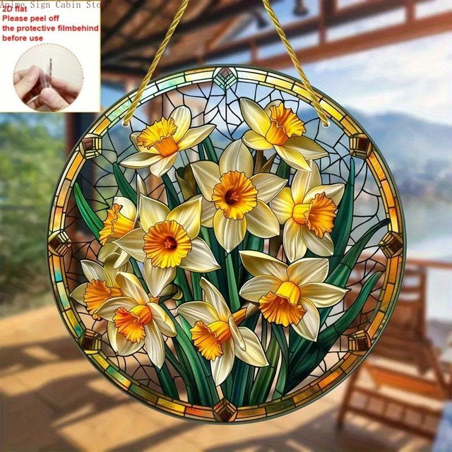 Potdemiel Rundes Acryl-Dekorschild mit Floralem Art Nouveau Design, Mehrfarbig, Durchmesser: 20 cm - Bild 1