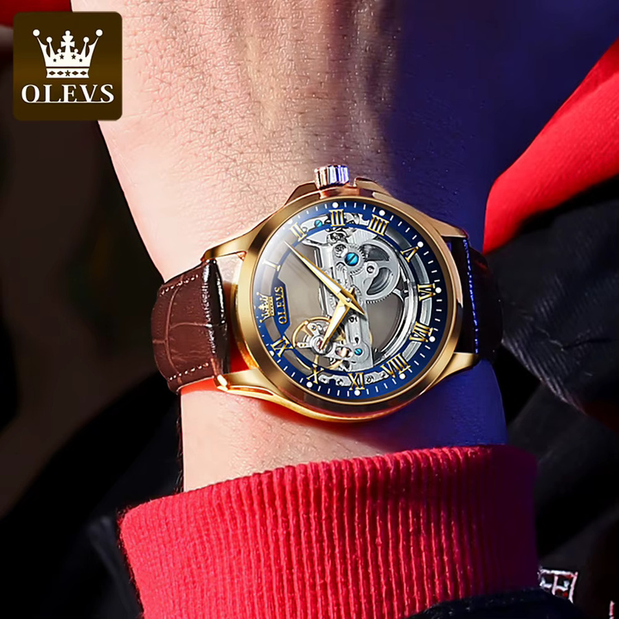 OLEVS Armbanduhr, Automatik, Leder, Gold, Herren - Bild 2
