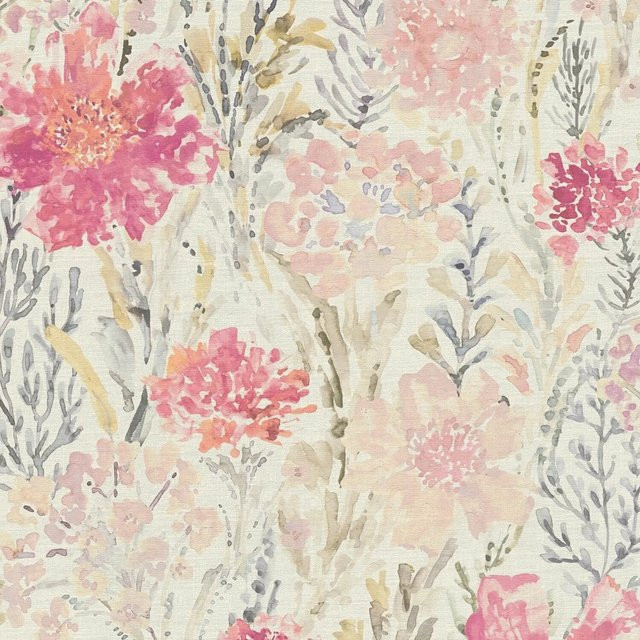 PROFHOME Blumen Tapete Aquarell-Stil in Weiß, Rosa und Grün, florales Design, Non-Woven, Breite: 0,53 m, Länge: 10,05 m - Bild 1