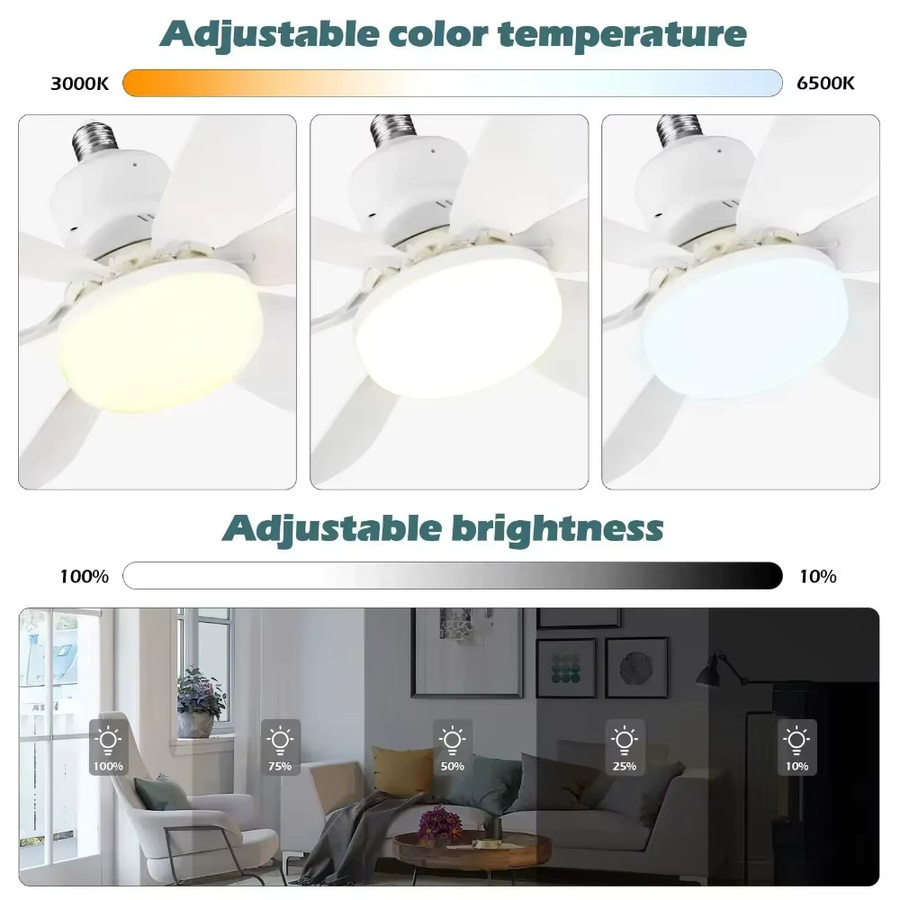 JOYINLED E27 LED Deckenventilator-Licht mit Fernbedienung und Dimmfunktion, 30 W, Weiß - Bild 3