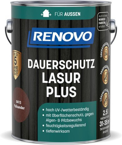 RENOVO Dauerschutzlasur PLUS Holzlasur Palisander 8415 Braun, 2,5 l - Bild 1