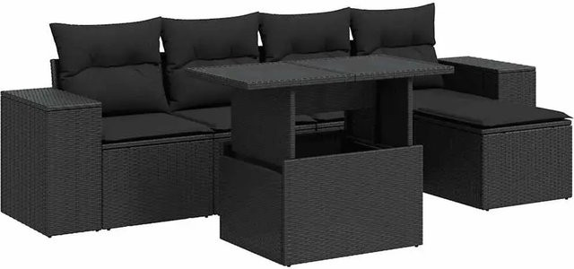 vidaXL 6-teilige Garten-Sofagarnitur aus Poly-Rattan mit Kissen in Schwarz - Bild 1