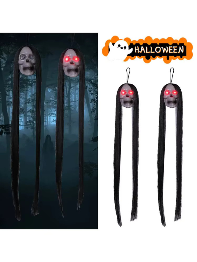 Trebalena Halloween Hängegeister-Requisite in Weiß mit leuchtendem Geisterkopf und langen Haaren aus Kunststoff für deine Spukhaus- und Fluchtraumdekoration - Bild 4