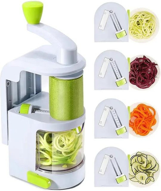 LifeTag 4-in-1 Gemüse-Spiralschneider mit Saugnapf in Grün und Weiß für gesunde Low-Carb-Mahlzeiten - Bild 1