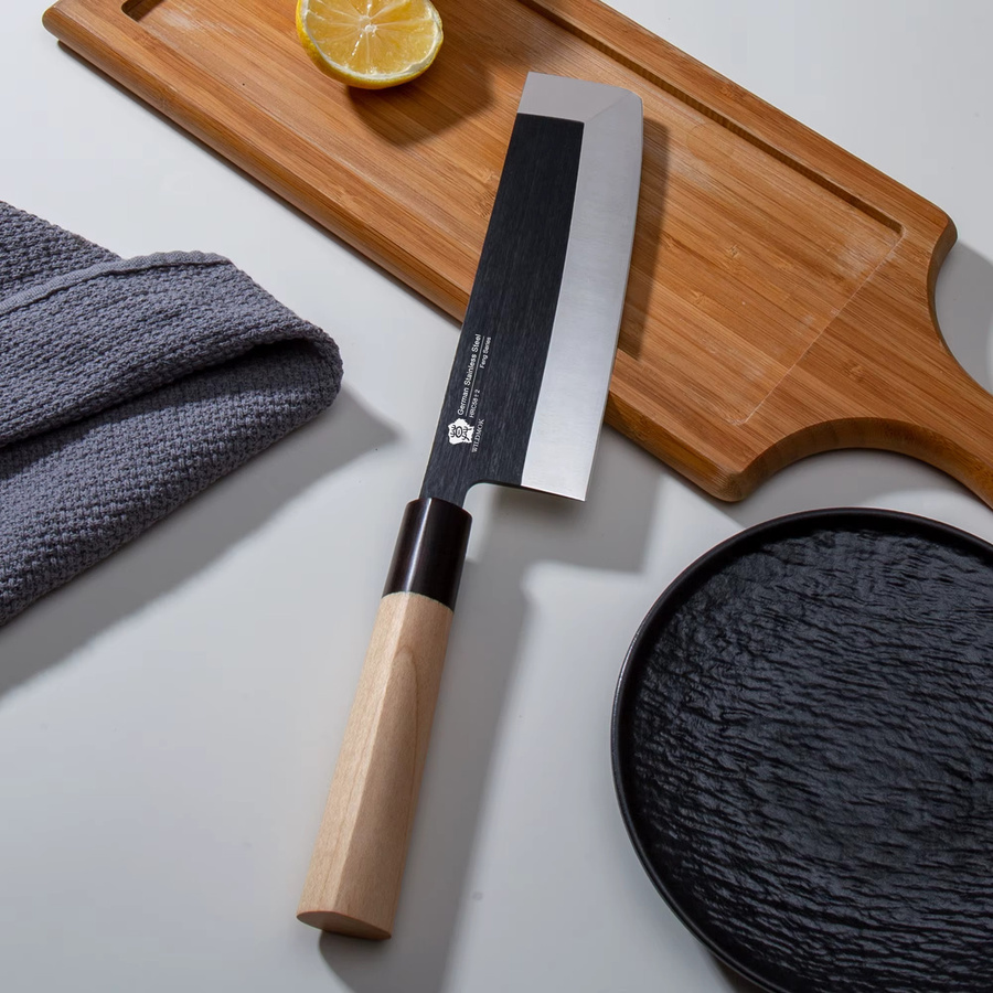 WILDMOK Nakiri-Messer aus Kohlenstoffstahl mit Holzgriff, 7 Zoll traditionelles Küchenmesser zum Schneiden - Bild 3