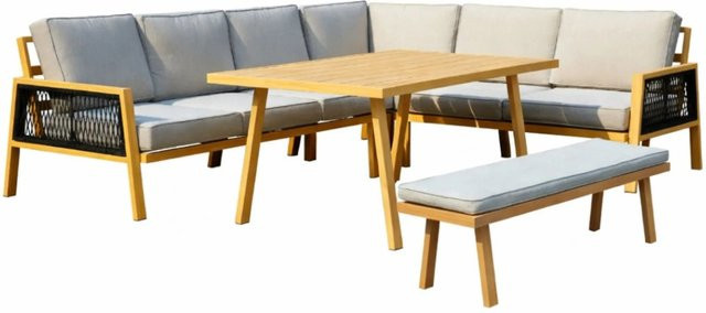 Greemotion Gartenlounge-Set Monaco mit Bank aus Aluminium und PE-Geflecht in Beige - Bild 1