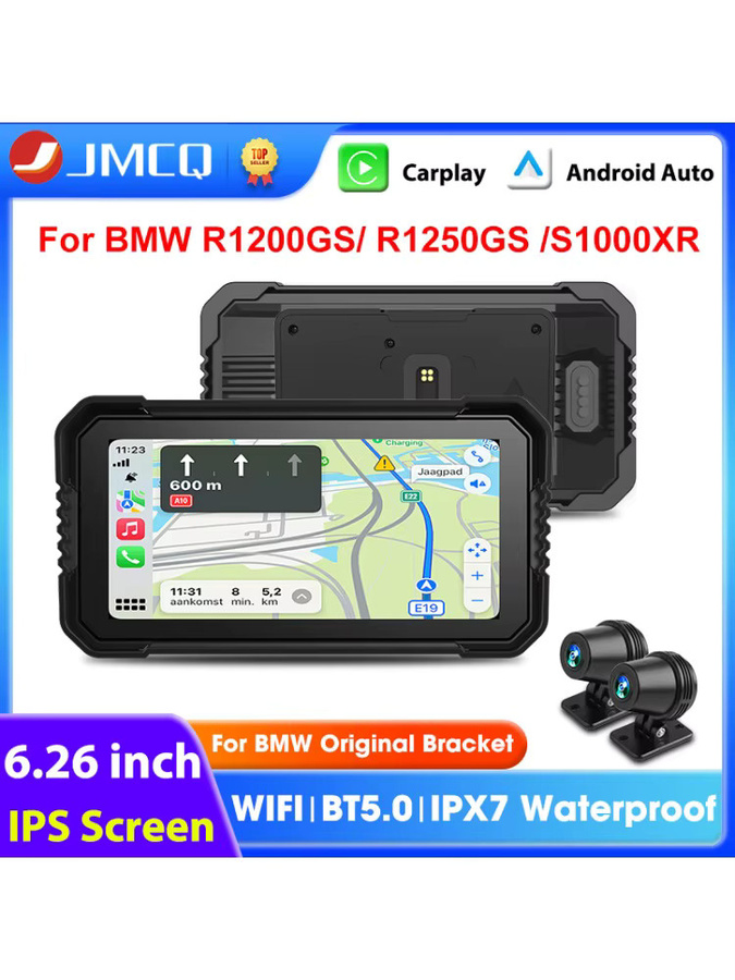 JMCQ Carplay Bildschirm für BMW R1200GS R1250GS R1300GS und S1000XR, 6,25 Zoll Moto Navigation mit GPS, Android Auto und Bluetooth, IPX7 wasserdicht, Schwarz - Bild 7