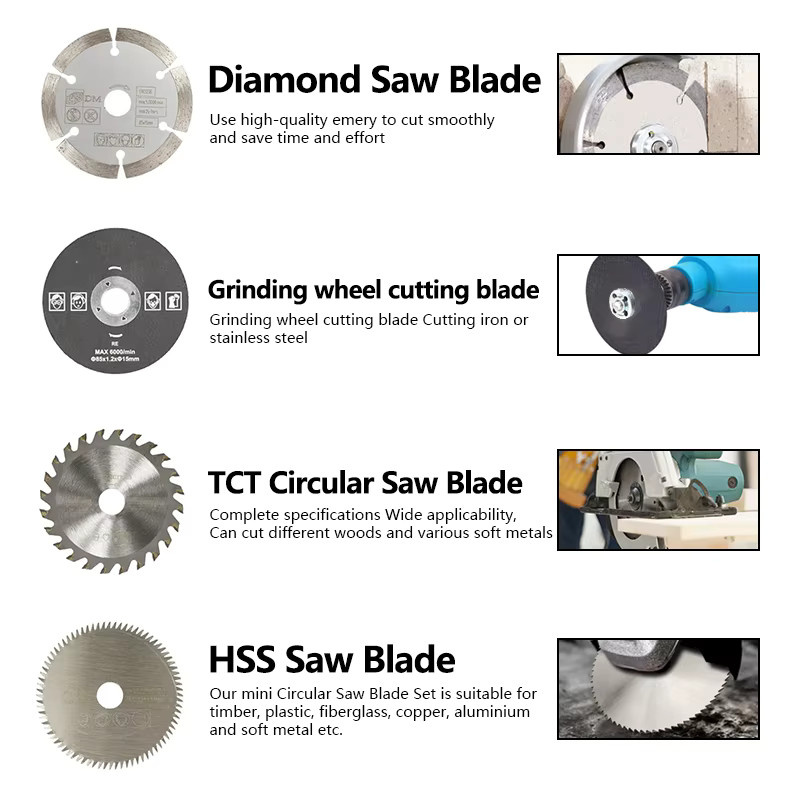 XCAN 5-teiliges Mini-Kreissägeblatt-Set in Silber mit HSS, TCT und Diamant-Trennscheiben für die Holzbearbeitung, Durchmesser: 85 mm, Bohrung: 10/15 mm - Bild 2