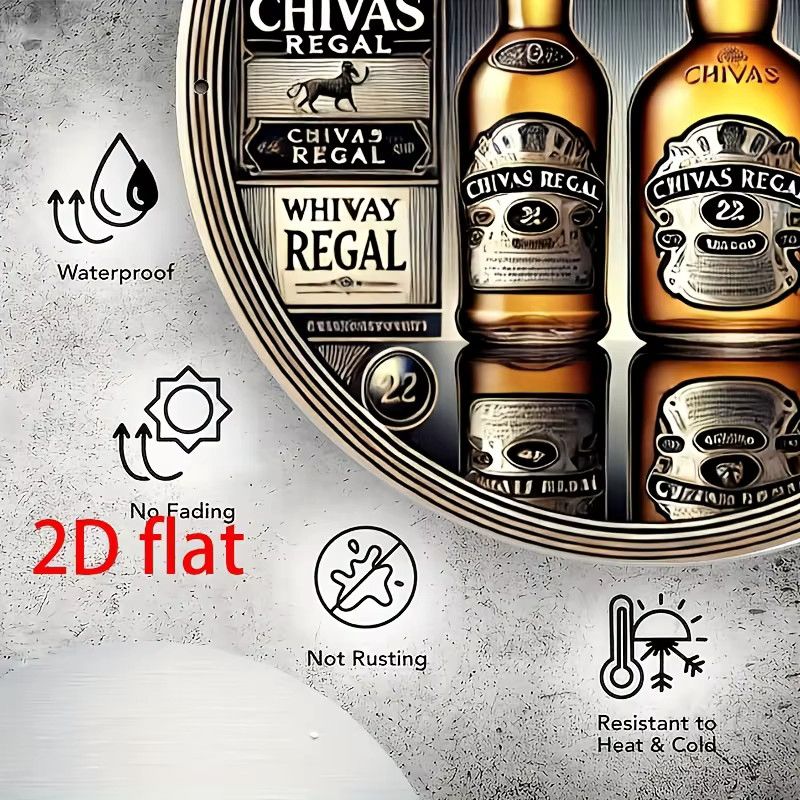 HELLOYOUNG Chivas Whiskey Rundes Metallschild aus Aluminium für deine Wanddekoration Durchmesser: 20 cm - Bild 4