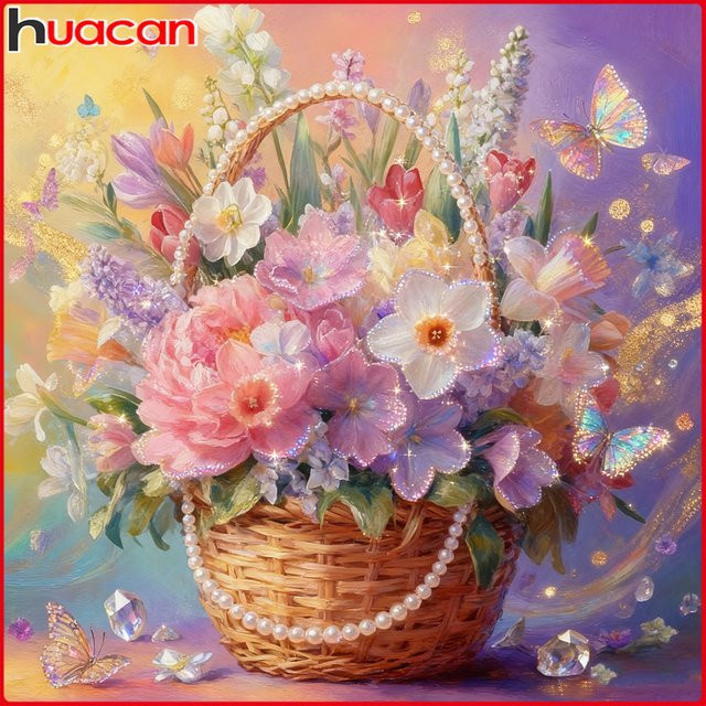 Huacan Diamantmalerei Blumenkorb Diamantmosaik Set Multicolor rund zur Wanddekoration - Bild 1