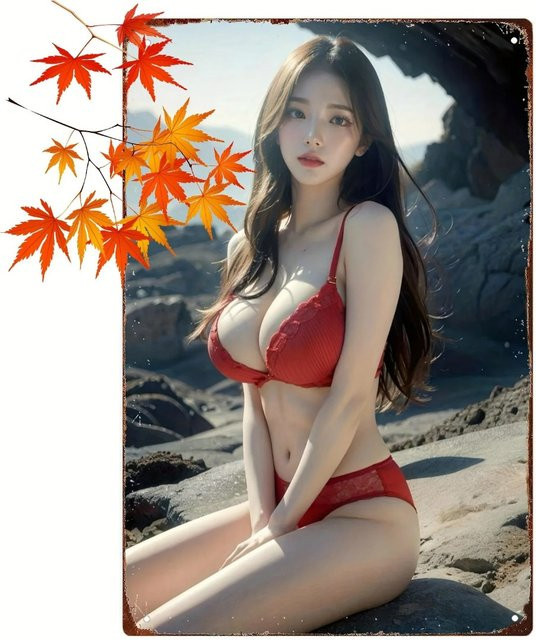 CIFBUY Vintage Anime-Mädchen Metall-Wandkunst, Rotes 2D Dessous-Poster aus Aluminium für Garage und Bar - Bild 1