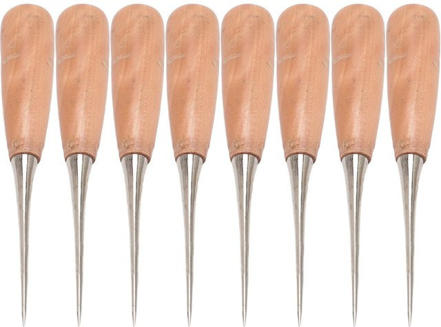 GoolRC 8 Stück Ergonomische Nähahle mit Holzgriff und Leder Vorstecher in Beige aus Edelstahl - Bild 1