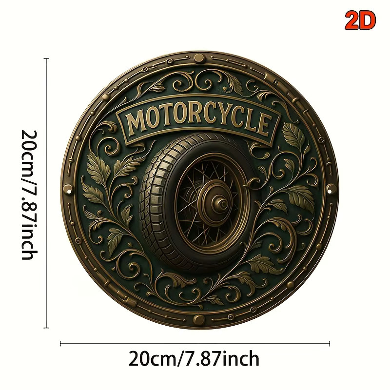 Potdemiel Vintage-Motorrad-Dekorationsschild aus Metall in Gold, rund, Durchmesser: 20,3 cm - Bild 2