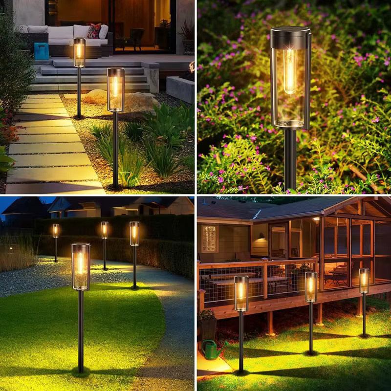 6er-Pack DOUWENXI Retro-Solar-Wegeleuchten in Schwarz mit warmweißem LED-Licht für den Garten und Gehweg - Bild 6