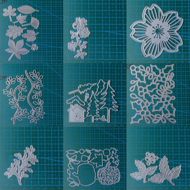 Metall Stanzschablone in Blatt- und Blumenform für Scrapbooking und Bastelarbeiten, Silber - Bild 1