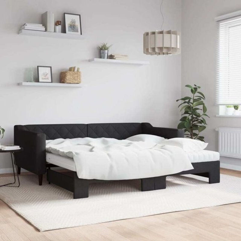 Ausziehbares Tagesbett mit Matratze von vidaxl in Schwarz aus Stoff und Metall, B/T/H: 190 x 90 x 67 cm - Bild 1