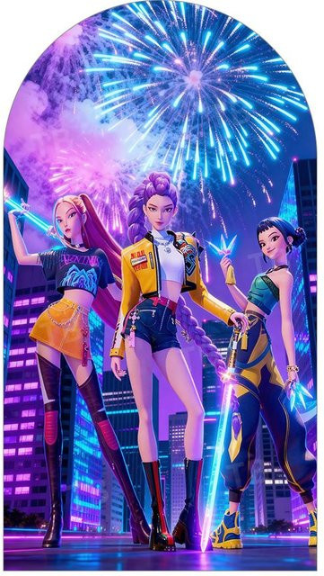 Zweiseitiger Kpop Dämonenjäger Bogen Hintergrund für Musikkonzerte und Partys, B/H: 150 x 65 cm, Mehrfarbig - Bild 1