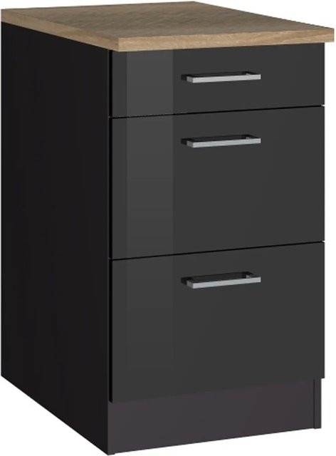 Held Möbel Küchenunterschrank Mailand mit Auszügen Hochglanz Graphit B: 50 cm, H: 85 cm, T: 60 cm - Bild 1