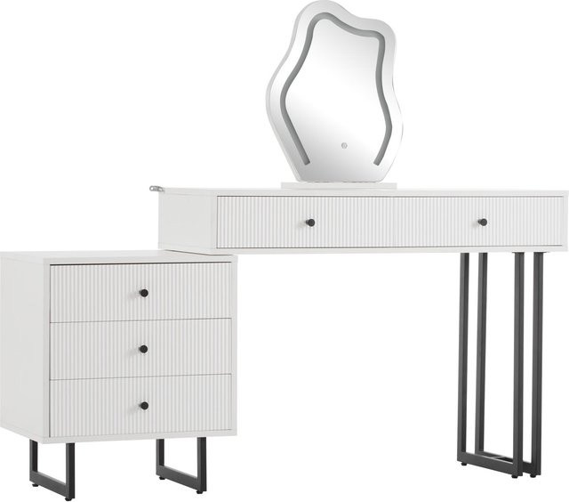 Schminktisch von RN Store in Weiß mit dimmbarer LED-Beleuchtung, verstellbarem Spiegel und ausziehbarer Tischplatte, B/T/H: 100 x 40 x 76 cm - Bild 1