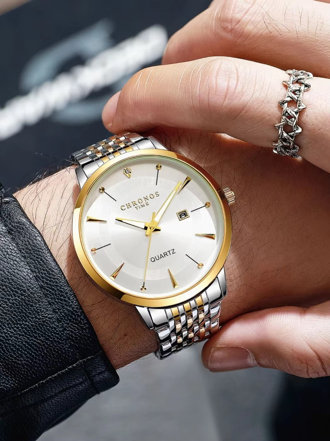 Chronos Armbanduhr, Quarz, Edelstahl, Weiß, Herren - Bild 6