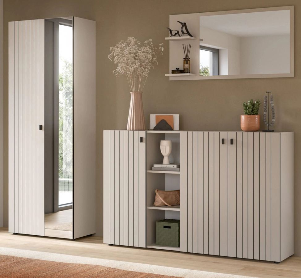 3-tlg. Garderobe Set Loreno von Inn.Furn in Kaschmir, modern mit Spiegel und Schuhschrank, B/H/T: 235 x 192 x 37 cm - Bild 1