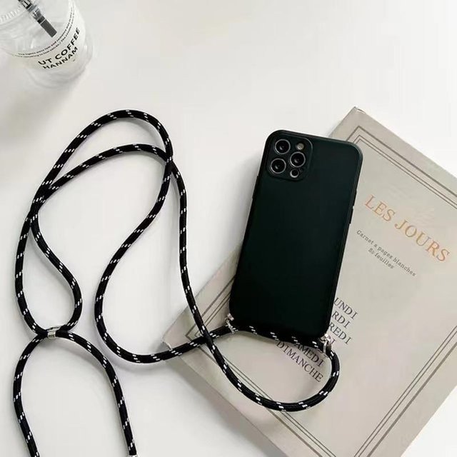 Modische Crossbody Lanyard Handyhülle mit Träger aus weichem Silikon für Oppo A5 Pro A5X A5 4G 5G in Schwarz - Bild 1
