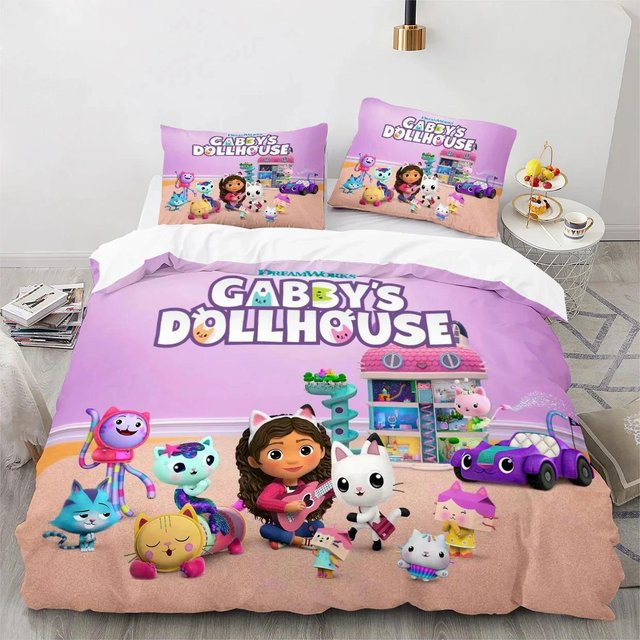 Bettwäscheset mit Gabby Puppenhaus Motiv von Binchi Fitness in Pink, bestehend aus Bettbezug und Kissenbezug aus Mikrofaser, B/H: 135 x 200 cm - Bild 1