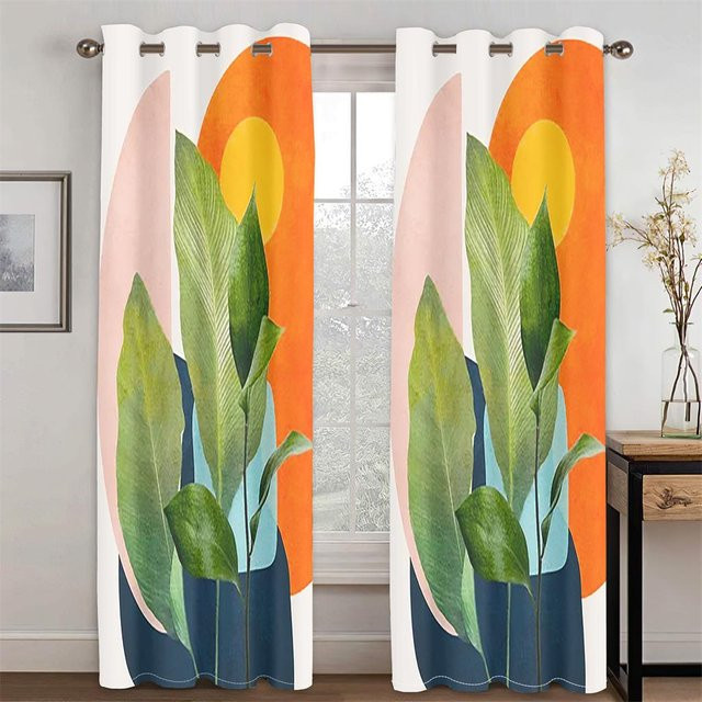 Yiran Furniture Dekorative Vorhänge mit Pflanzen-Motiv in Grün und Multicolour, 2 Paneele, semi-transparent, Polyester, B/H: 50 x 60 cm x 2 - Bild 1