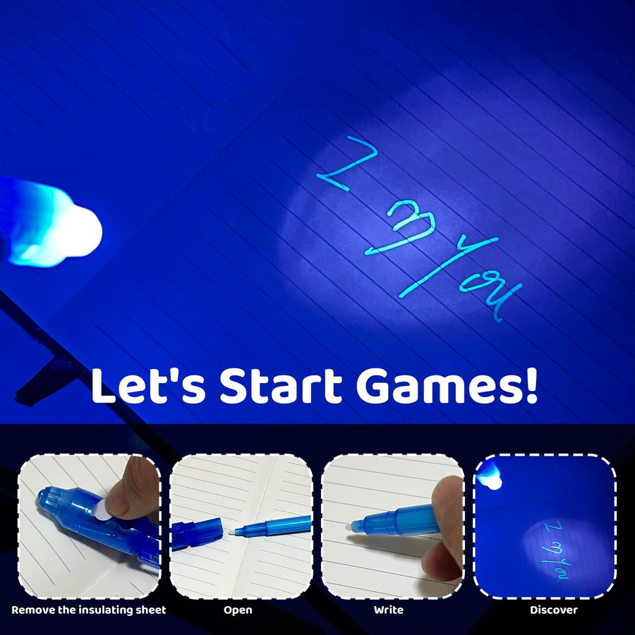 Unsichtbare Tintenstifte mit UV-Licht in Bunt / Mehrfarbig für Geheimbotschaften und Detektiv-Spiele - Bild 3