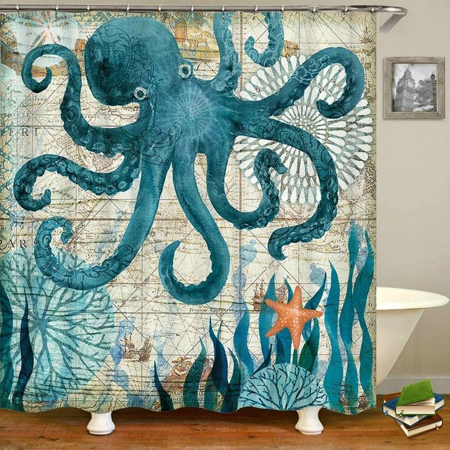 Baifenbai Home Furnishing Wasserdichter Duschvorhang mit Oktopus-Design, B/H: 180 x 180 cm - Bild 1