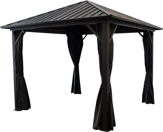 DEGAMO Pavillon NOVARA aus schwarzem Aluminium mit Dach aus verzinktem Metall, B/T/H: 300 x 300 x 300 cm - Bild 1
