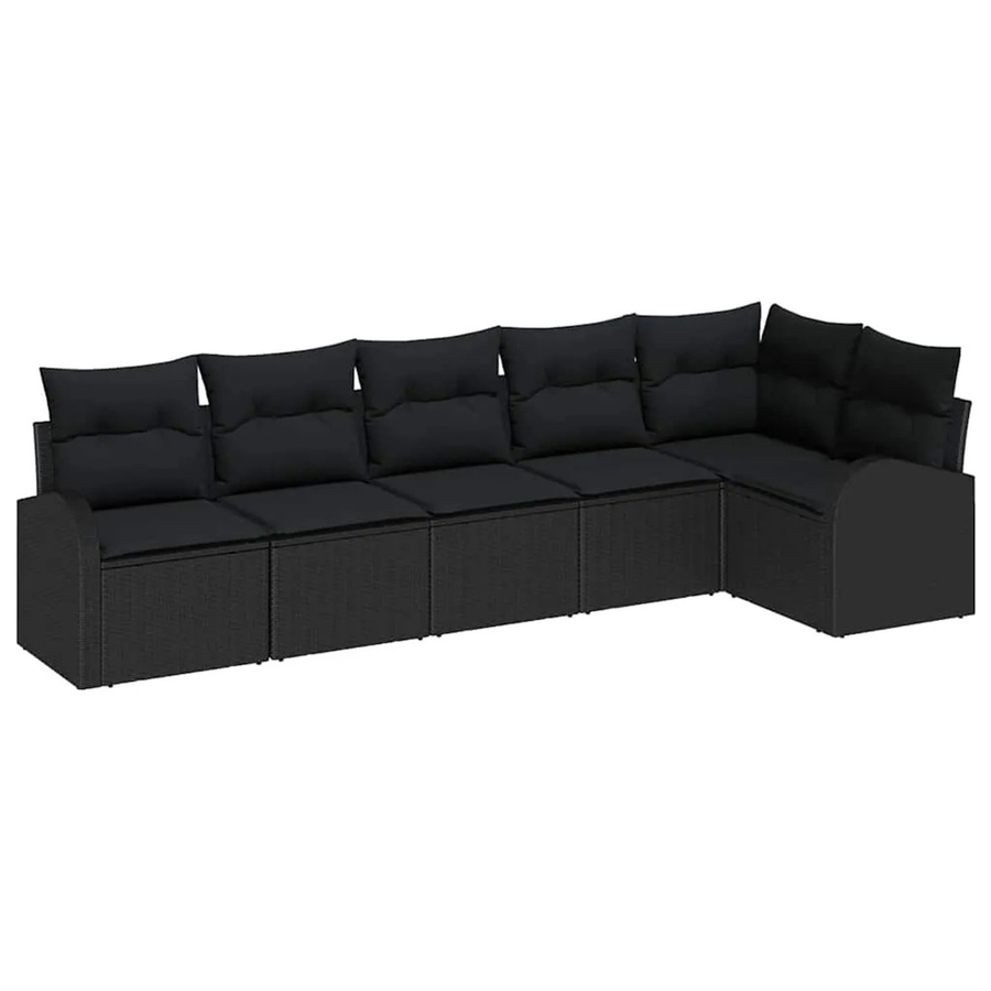 vidaXL Garten-Sofa-Set aus Poly-Rattan in Schwarz, 6-teiliges L-Shape Lounge-Set mit UV-beständigen Kissen und Polsterung - Bild 2