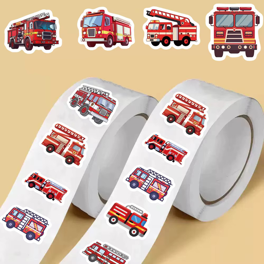 500 Stück PickJoy Feuerwehrauto Aufkleber im Cartoon-Design für Scrapbooking und Graffiti, Mehrfarbig - Bild 4