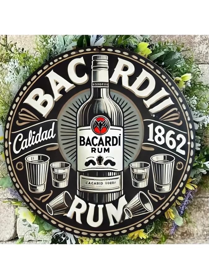 Bacardi Rum Potdemiel Rundes Aluminiumschild im Vintage-Stil, Durchmesser: 47,29 cm, Mehrfarbig - Bild 5